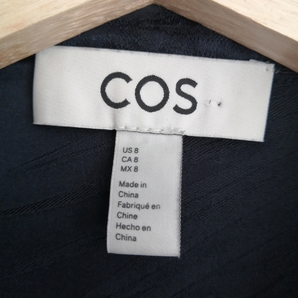 COS Silk Tencel Blend Jacquard Short Sleeve Button Up Navy Blue 8 - Picture 12 of 16